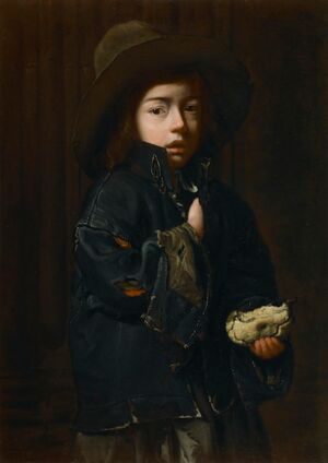 The Master of the Blue Jeans Young Beggar with a Meat Pie Oil on canvas